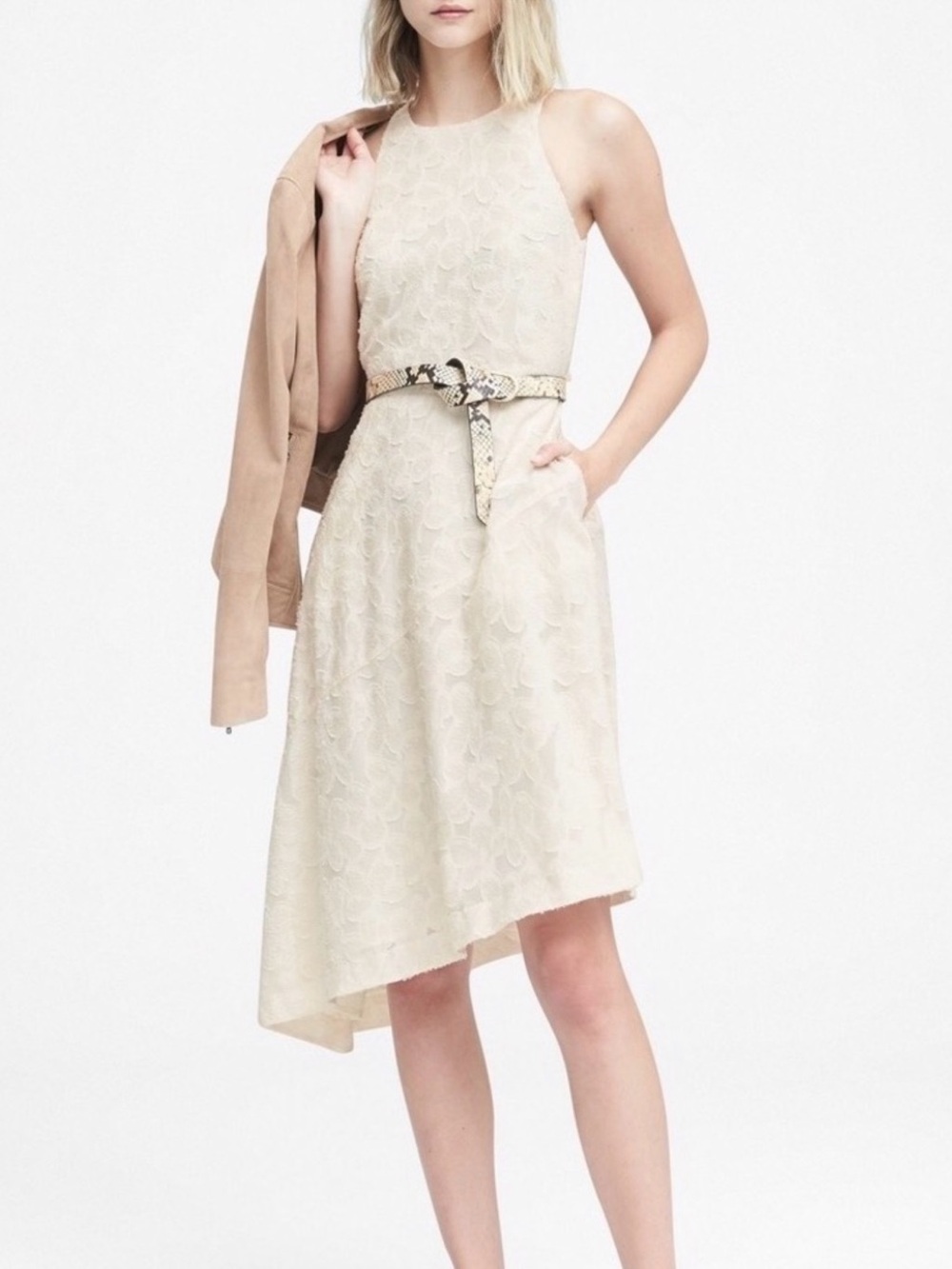 Banana Republic Sleeveless Cream Lace Asymmetrical A-Line Dress - size 14